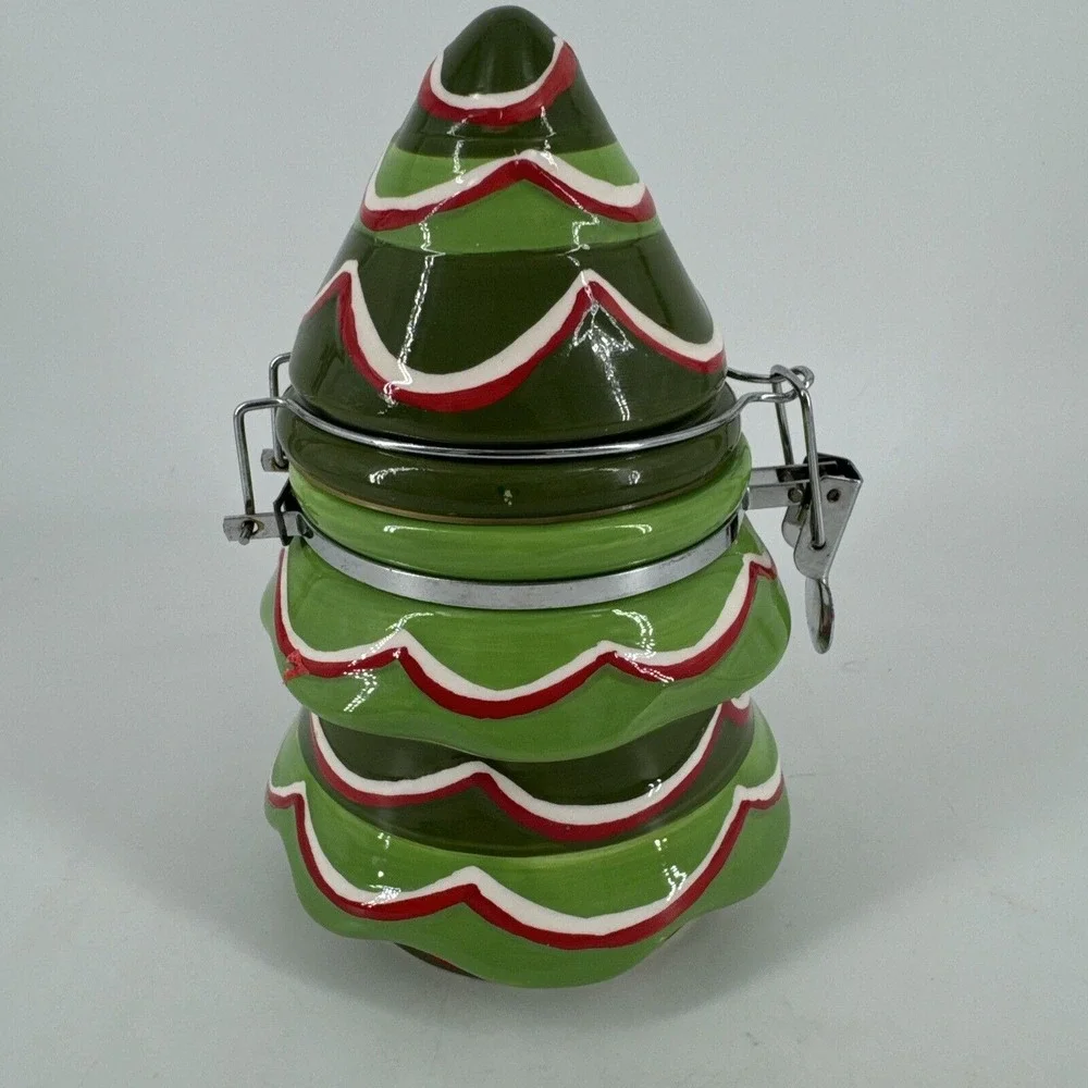 Canister Ceramic Christmas Tree Holiday Green Snacks Treat Jar‎ 7